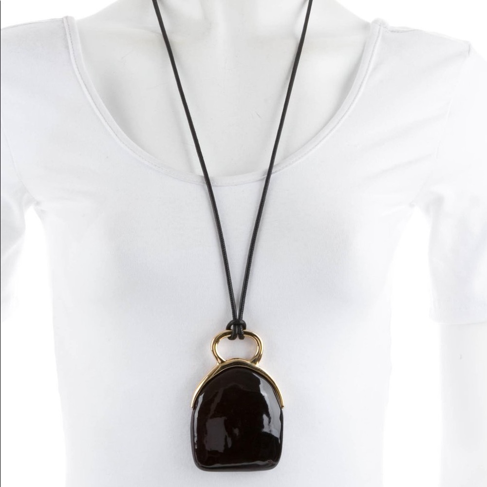 Isabel Marant Black and Gold Long Pendant Necklace
